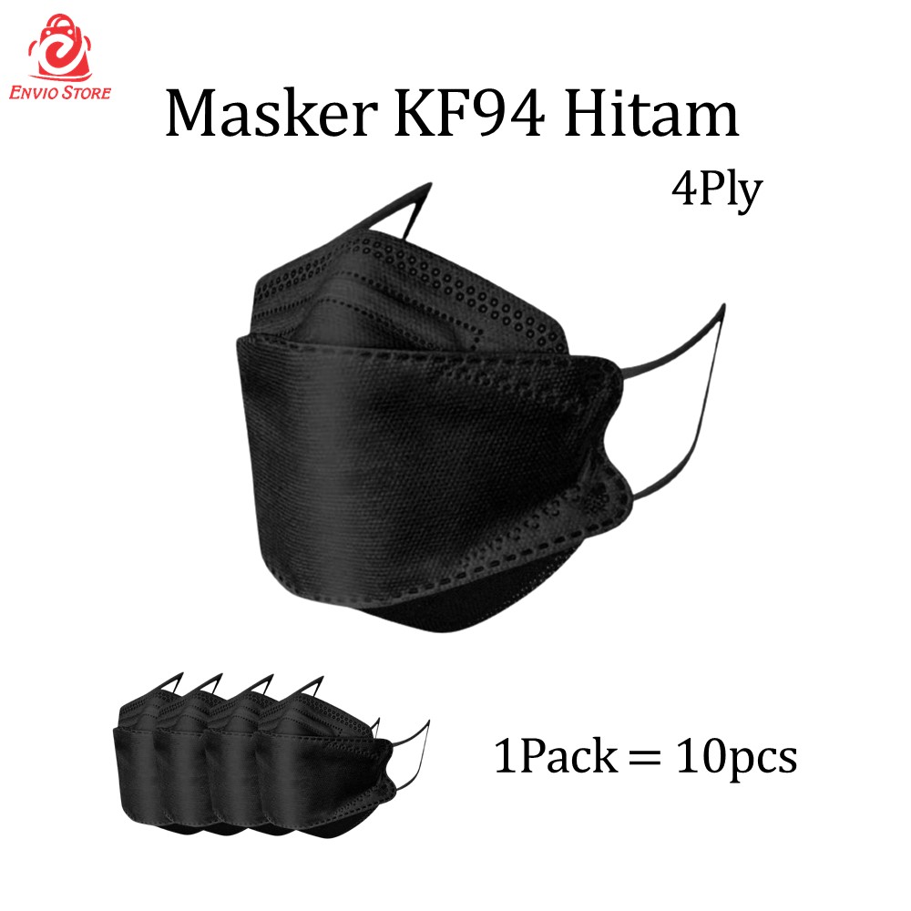 (Isi 10) Masker KF94 HITAM Earloop 4Ply - Disposable Mask