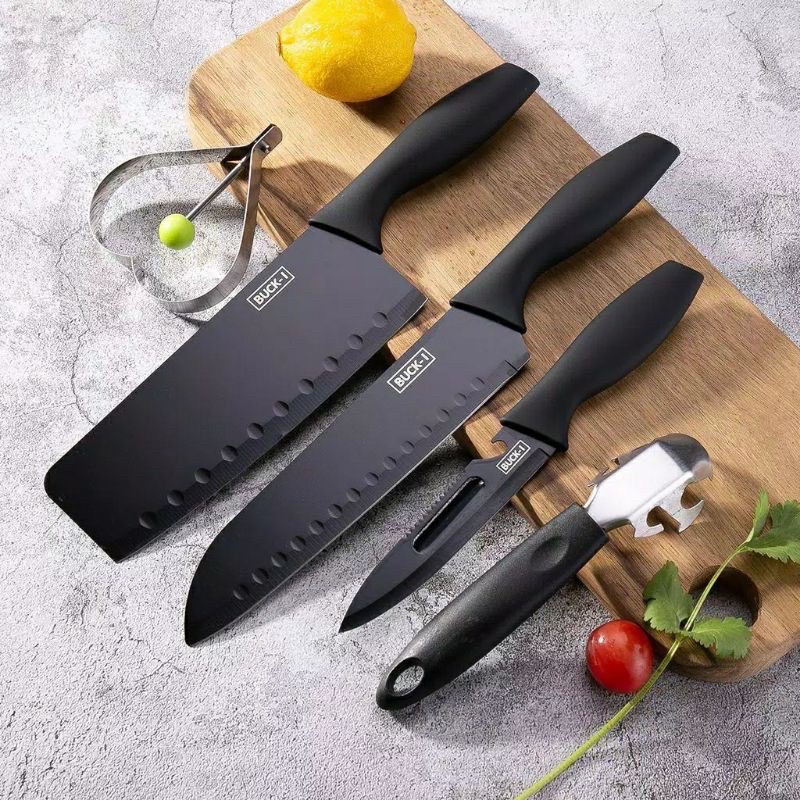 Pisau Set 3pcs + Peeler + Egg Mold (5pcs Knife Set Black Series) Pisau Set 3pcs + Peeler + Egg Mold (5pcs Knife Set Black Series)