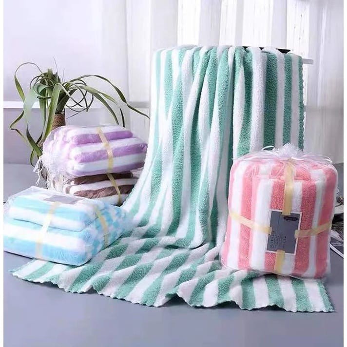 Handuk Set 2in1 Motif Garis (Handuk Mandi+Wajah) Handuk Set 2in1 Motif Garis (Handuk Mandi+Wajah)