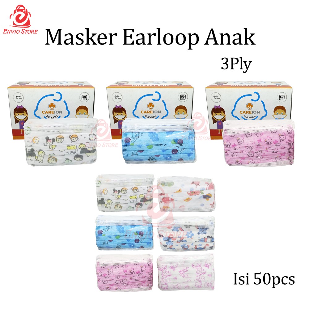 (Isi 50) Masker Earloop Karakter Anak 3ply - Disposable Mask (Isi 50) Masker Earloop Karakter Anak 3ply - Disposable Mask