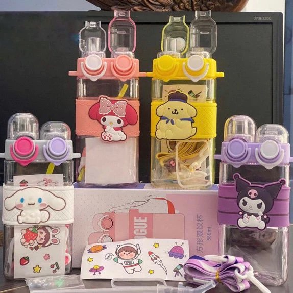 Botol Minum Karakter Tutup 2in1 + Tali 580ml
