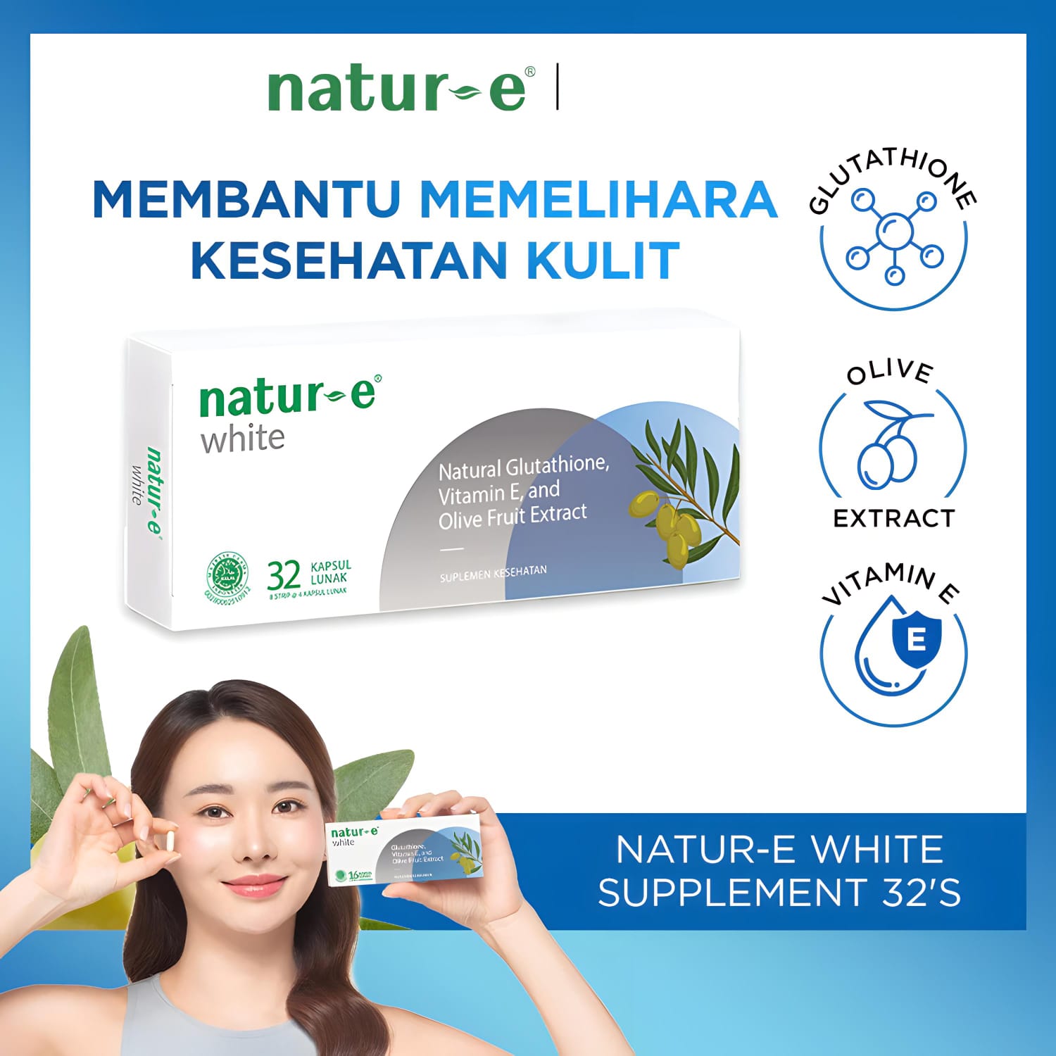 Natur-E White Supplement Soft Capsule 32s - Vitamin E Suplemen Kesehatan