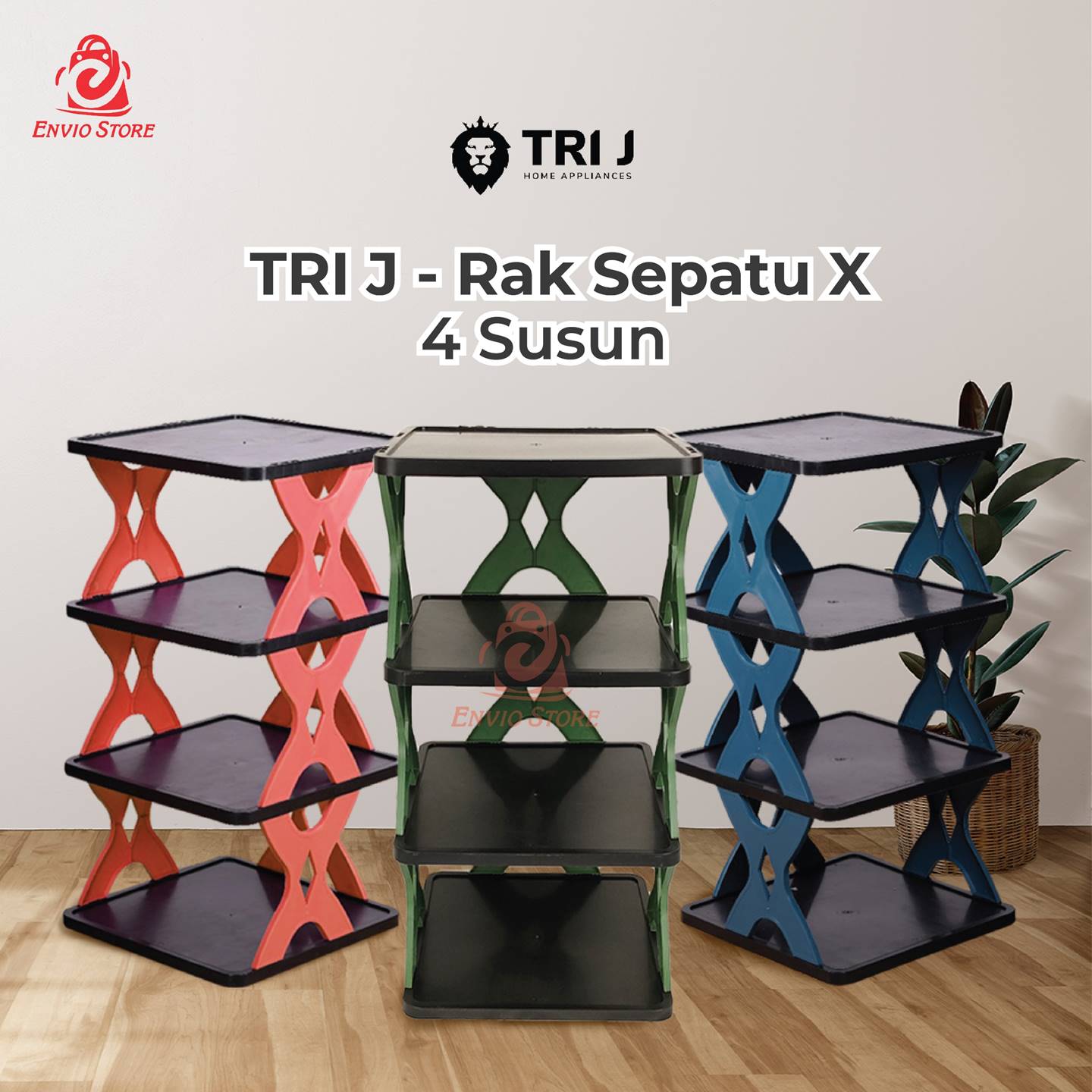 TRI J - Rak Sepatu X 4 Susun Plastik (Rak Portable Sepatu 4 Tingkat)