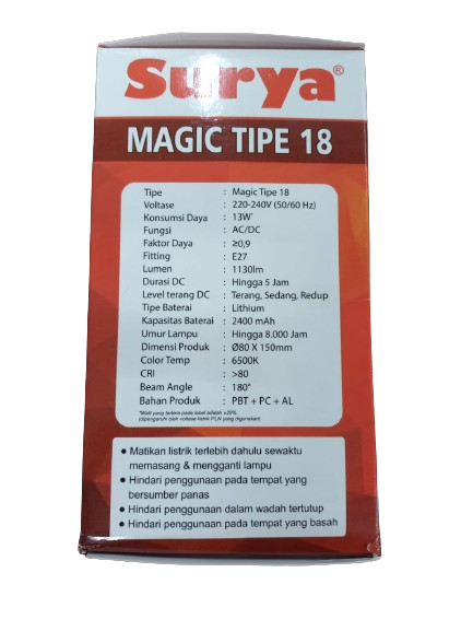 Surya Magic II Bohlam LED Emergency AC DC Type 18 (13 Watt) Surya Magic II Bohlam LED Emergency AC DC Type 18 (13 Watt)