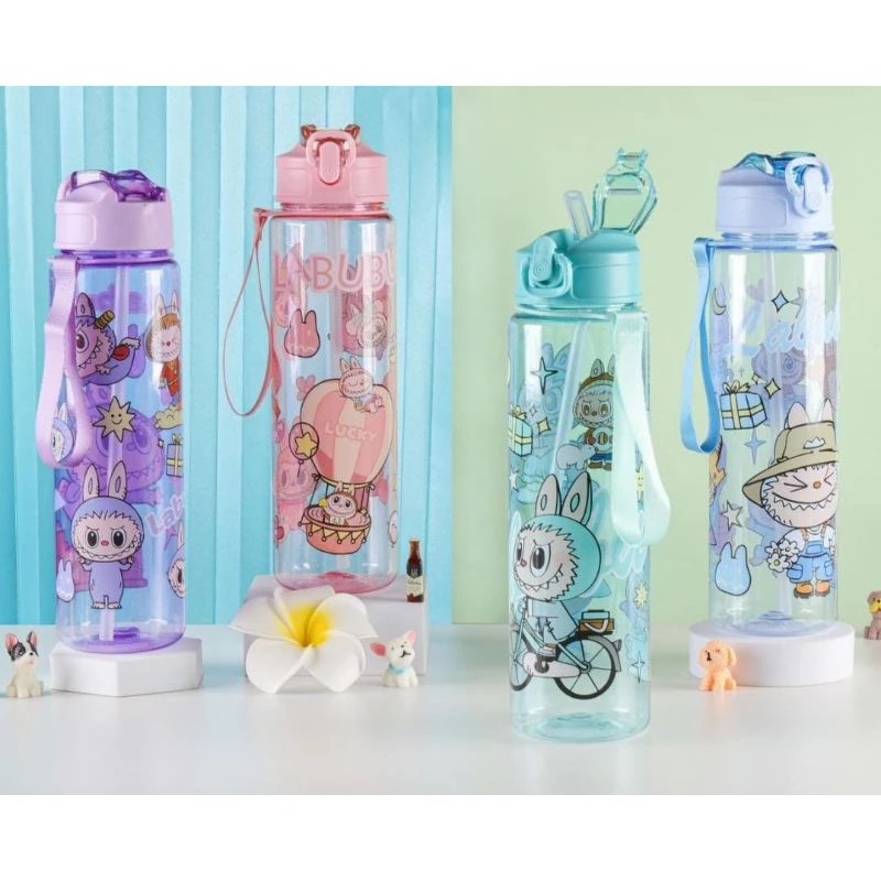 Botol Minum LABUBU 900ml - Botol Minum Anak Lucu (Free Sedotan)