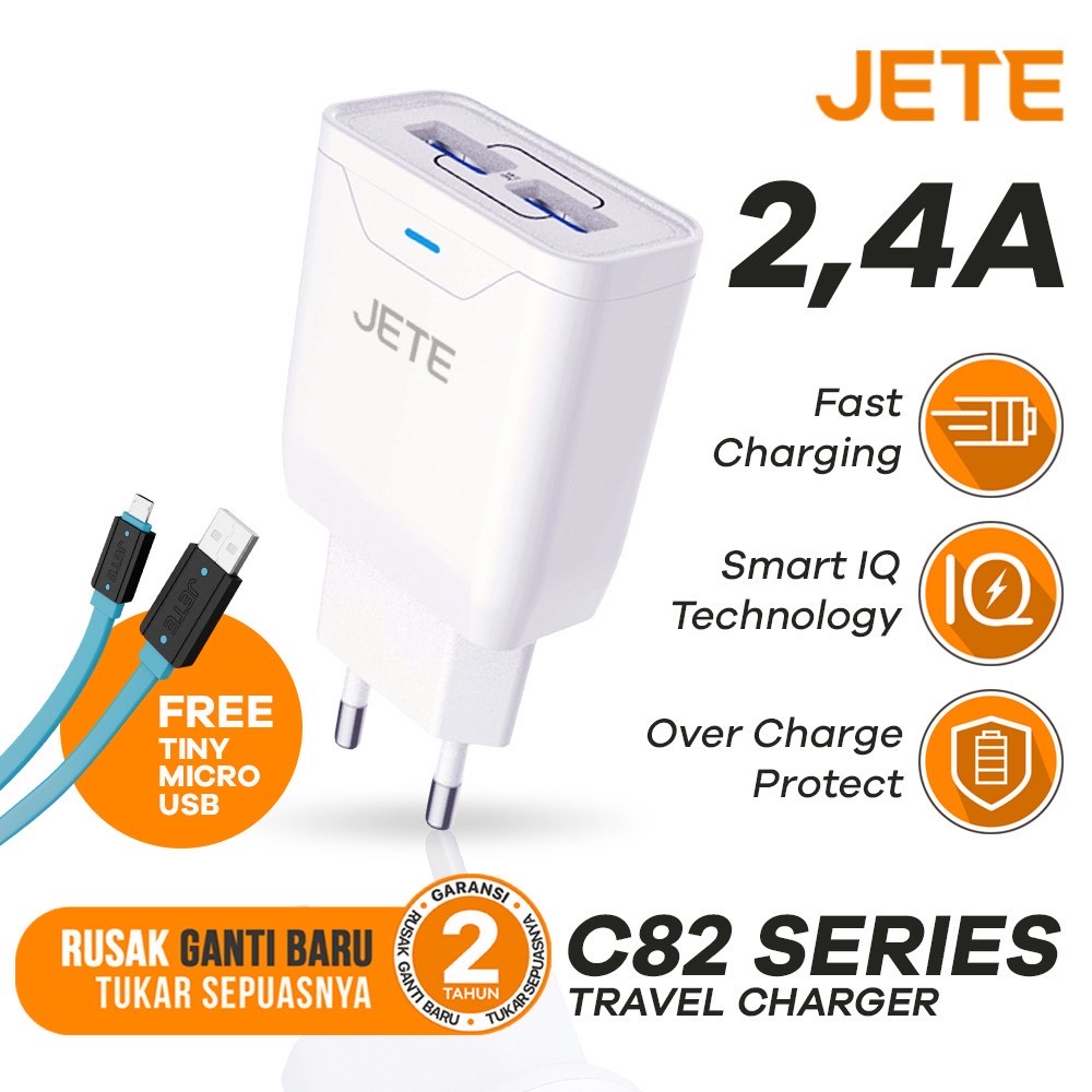 JETE Charger C82 2USB 2.4A + Kabel Micro USB