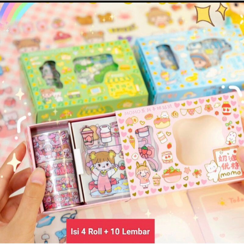 Stiker Momo Roll 2D Isi 4Roll + 10 Lembar (Sticker Waterproof Anti Air)