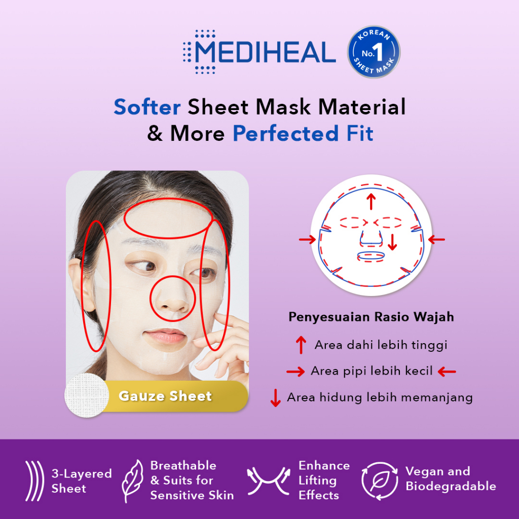 Mediheal Ampoule Sheet Mask - H.P.A Glowing Skin Toning (Ungu)