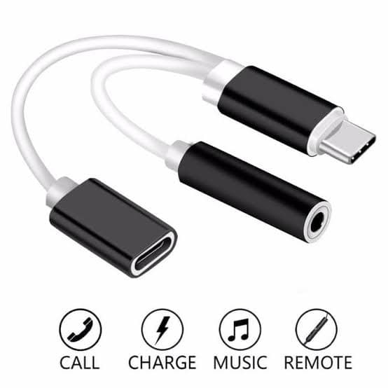 Dual Converter Type C to AUX Audio Jack and Type C (Adapter 2in1) Dual Converter Type C to AUX Audio Jack and Type C (Adapter 2in1)