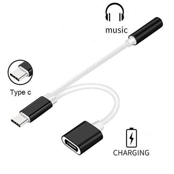 Dual Converter Type C to AUX Audio Jack and Type C (Adapter 2in1) Dual Converter Type C to AUX Audio Jack and Type C (Adapter 2in1)