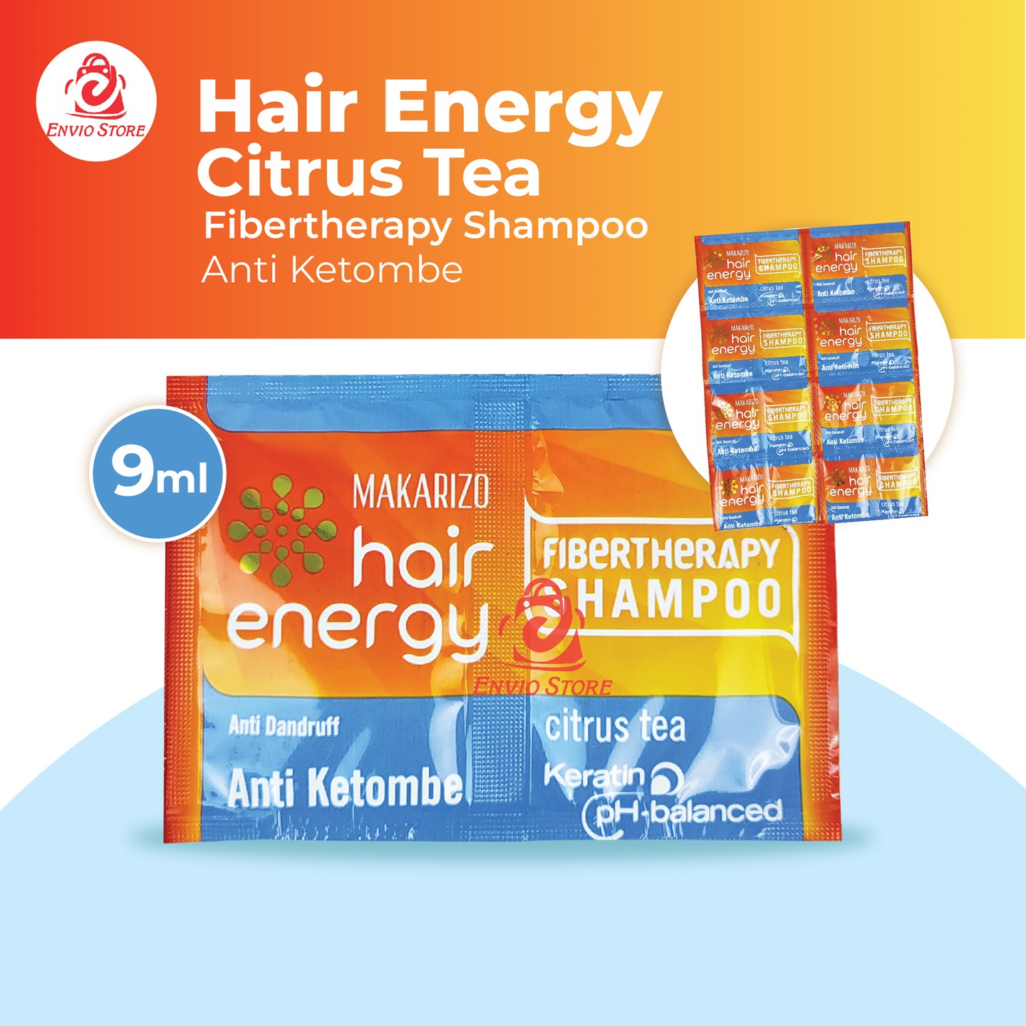 Makarizo Hair Energy Fibertherapy Shampoo Anti Dandruff 9ml Sachet  - Citrus Tea (Biru)