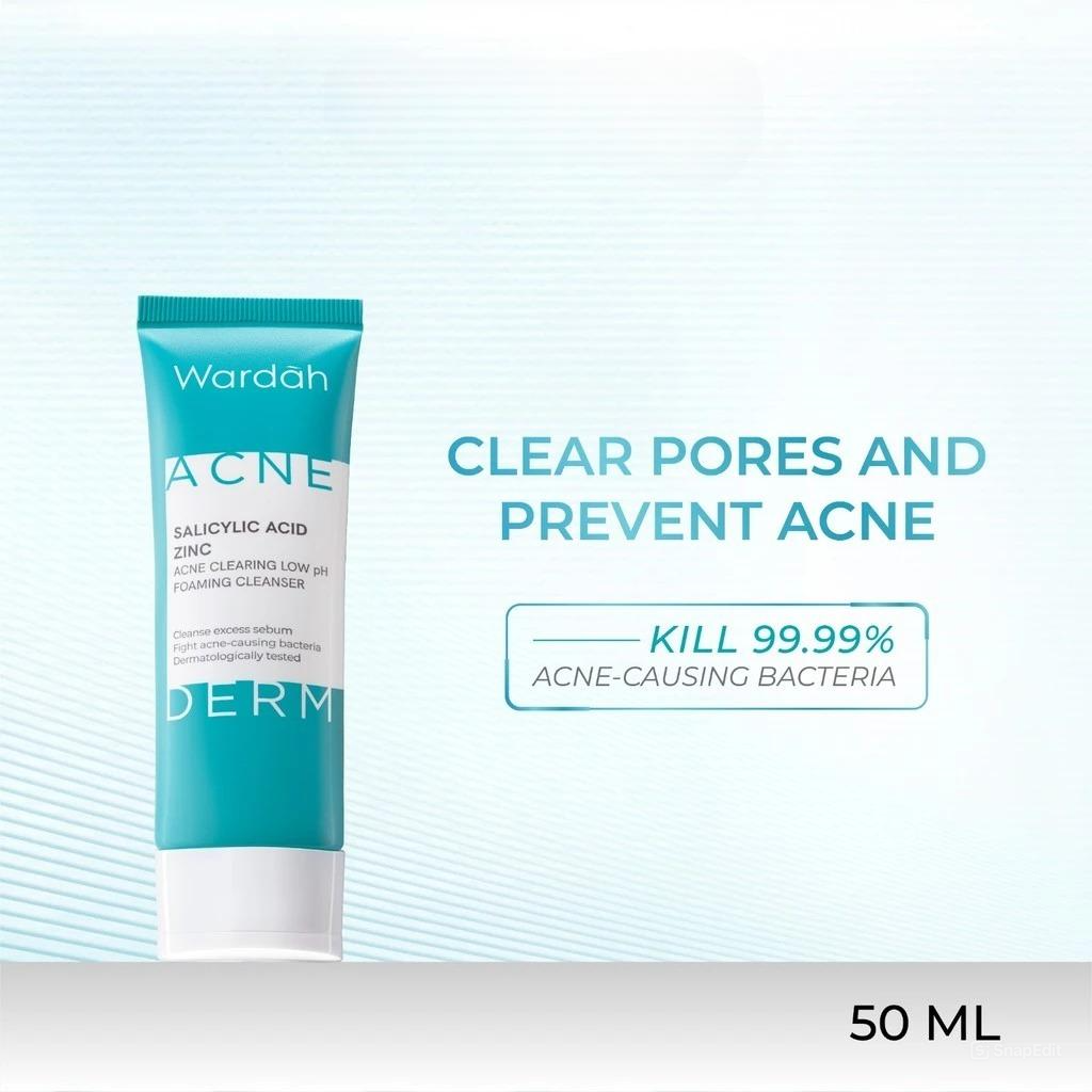 Wardah Acnederm Salicylic Acid Zinc Acne Clearing Low pH Foaming Cleanser 50ml