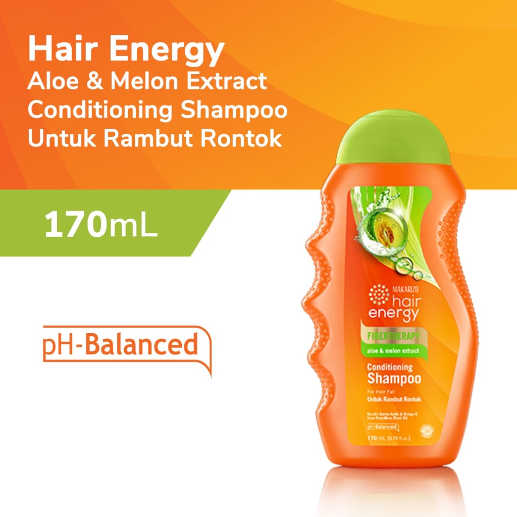 Makarizo Hair Energy Conditioning Shampoo Fibertherapy 170ml Botol - Aloe & Melon (Hijau)