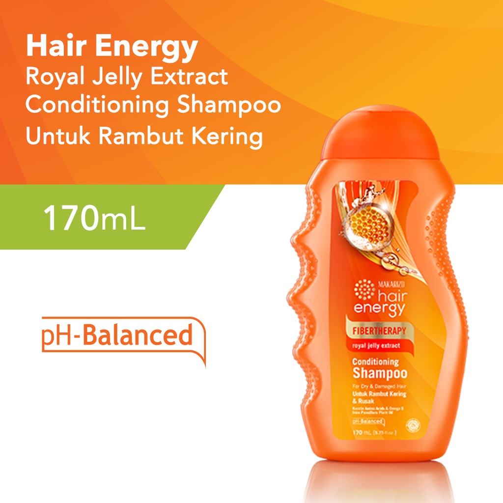 Makarizo Hair Energy Conditioning Shampoo Fibertherapy 170ml Botol  - Royal Jelly (Orange)