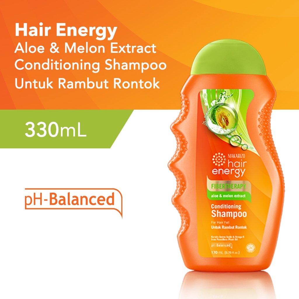 Makarizo Hair Energy Conditioning Shampoo Fibertherapy 330ml Botol - Aloe & Melon (Hijau)