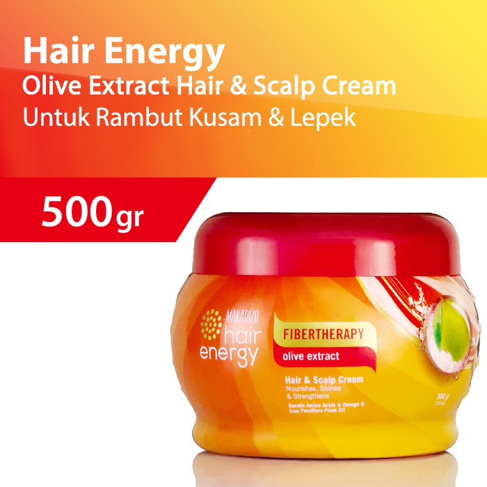 Makarizo Hair Energy Fiber Hair & Scalp Creambath 500gr Jar - Olive (Merah)