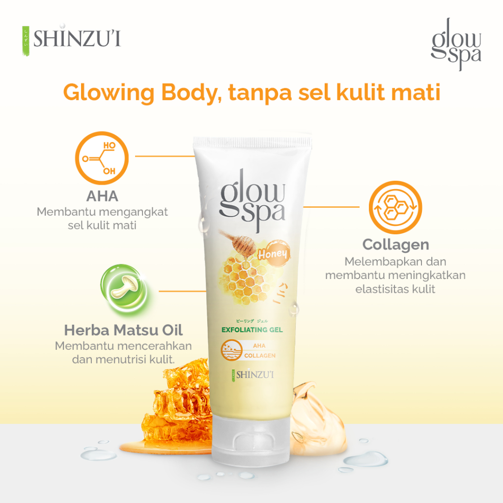 Shinzui Glow Spa Exfoliating Gel + AHA Collagen 130ml - Honey Shinzui Glow Spa Exfoliating Gel + AHA Collagen 130ml - Honey