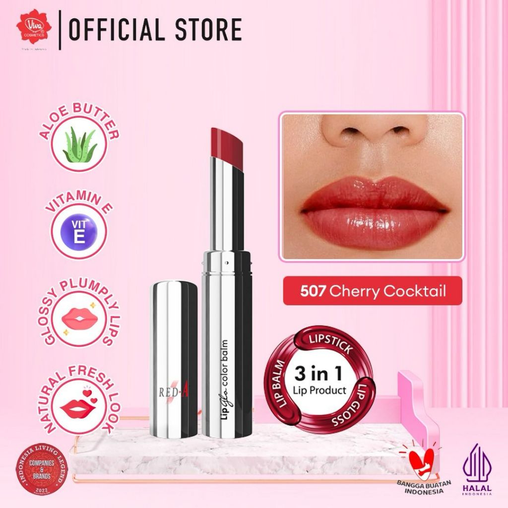 Red-A Lip Glo Color Balm 3in1 - 507 Cherry Cocktail (Lip Glow + Lip Balm + Lipstick)