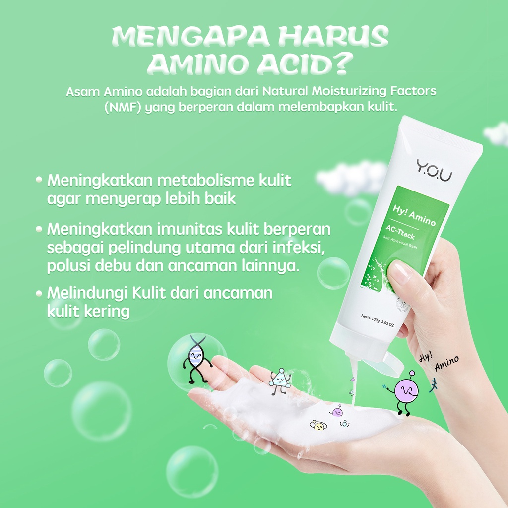 YOU Hy! Amino AC-Ttack Anti-Acne Facial Wash 100gr (Hijau) YOU Hy! Amino AC-Ttack Anti-Acne Facial Wash 100gr (Hijau)