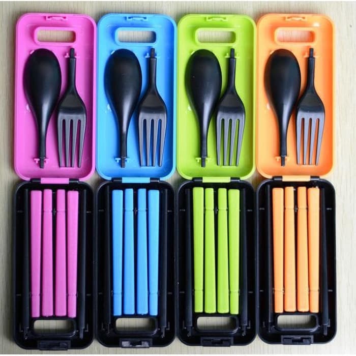 Sendok Travel Set Mini Bahan Plastik (Sendok, Garpu, Sumpit) Sendok Travel Set Mini Bahan Plastik (Sendok, Garpu, Sumpit)