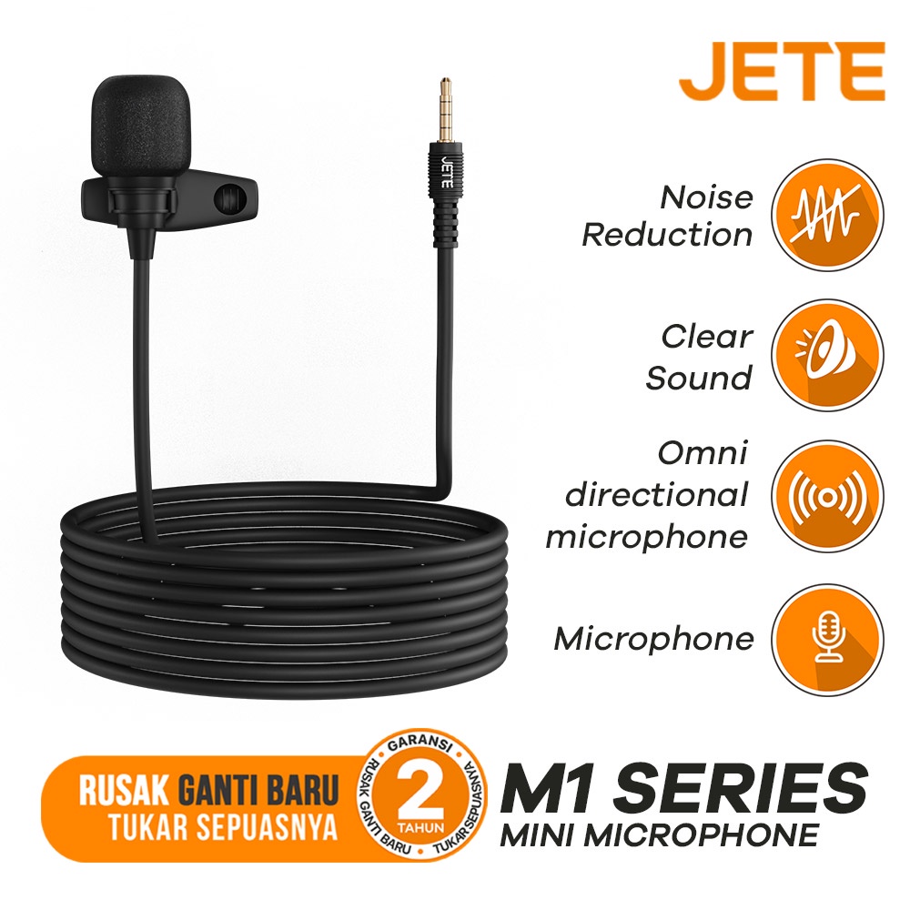 JETE Clip On Mic Single M1 (Omnidirectional Microphone + Jack 3.5mm)