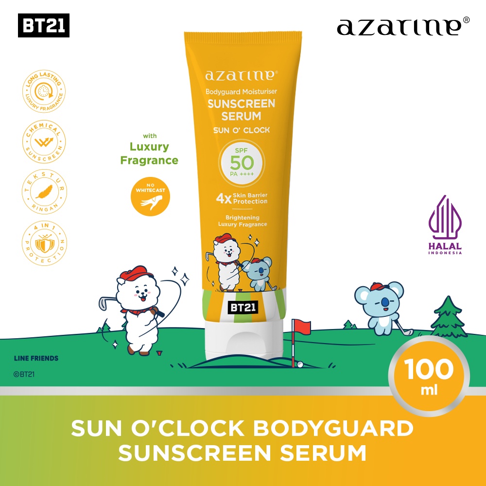 Azarine x BT21 Body Guard Moisturizer Sunscreen Serum SPF50 PA++++ 100ml - Sun O'Clock (Kuning)