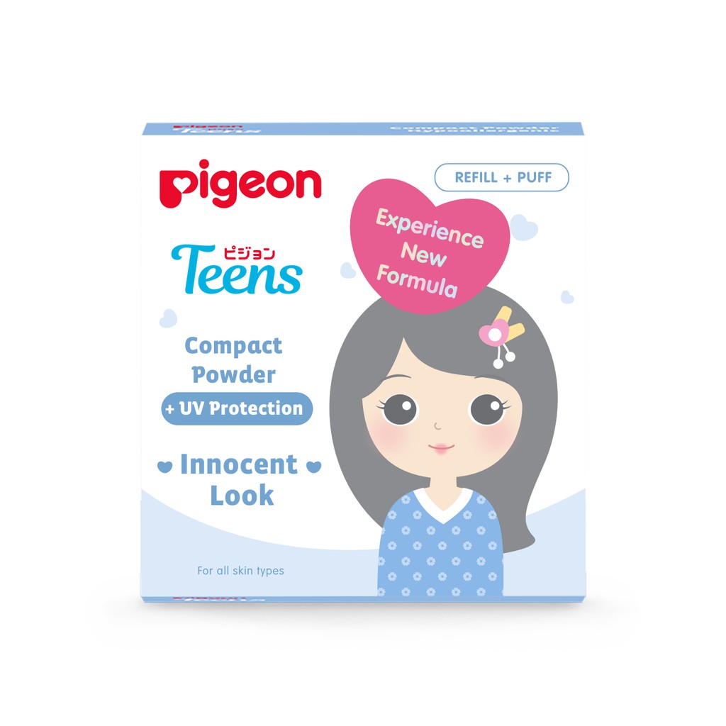 Pigeon Teens Compact Powder + UV Protection Refill + Puff 14gr - Natural (Pack Biru)