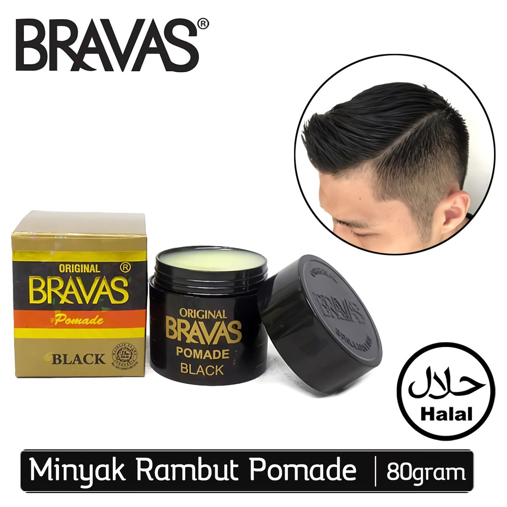 Bravas Pomade Brilliantine Minyak Rambut 80gr - Black