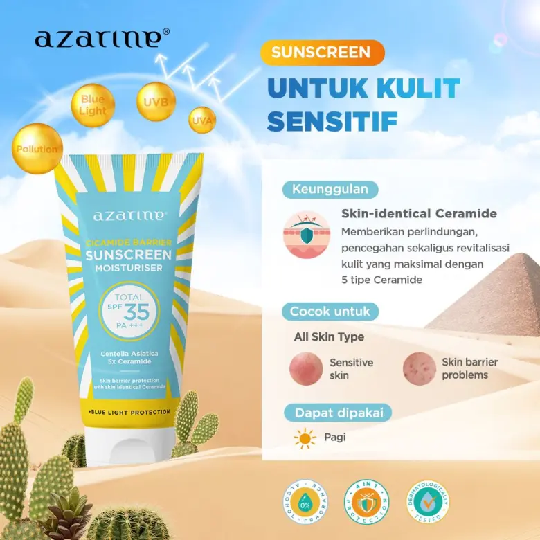 Azarine Sunscreen Moisturiser SPF35 PA+++ 40gr - Cicamide Barrier (Biru)