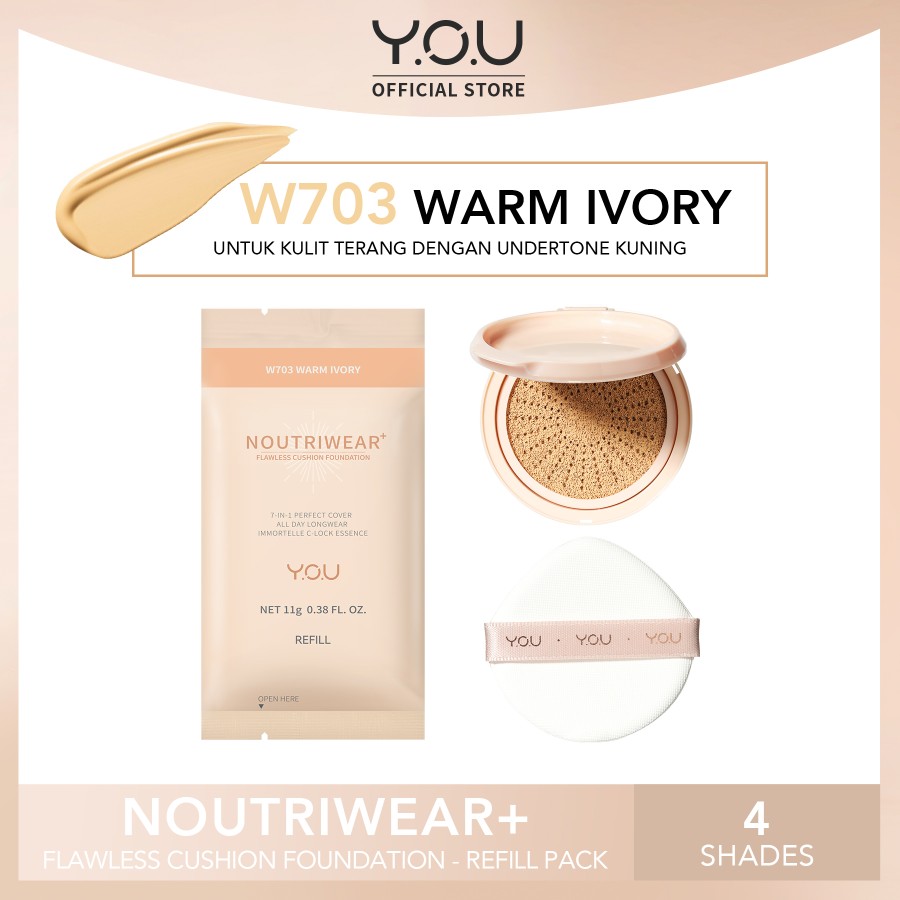 YOU Noutriwear+ Flawless Cushion Foundation REFILL - W703 Warm Ivory YOU Noutriwear+ Flawless Cushion Foundation REFILL - W703 Warm Ivory