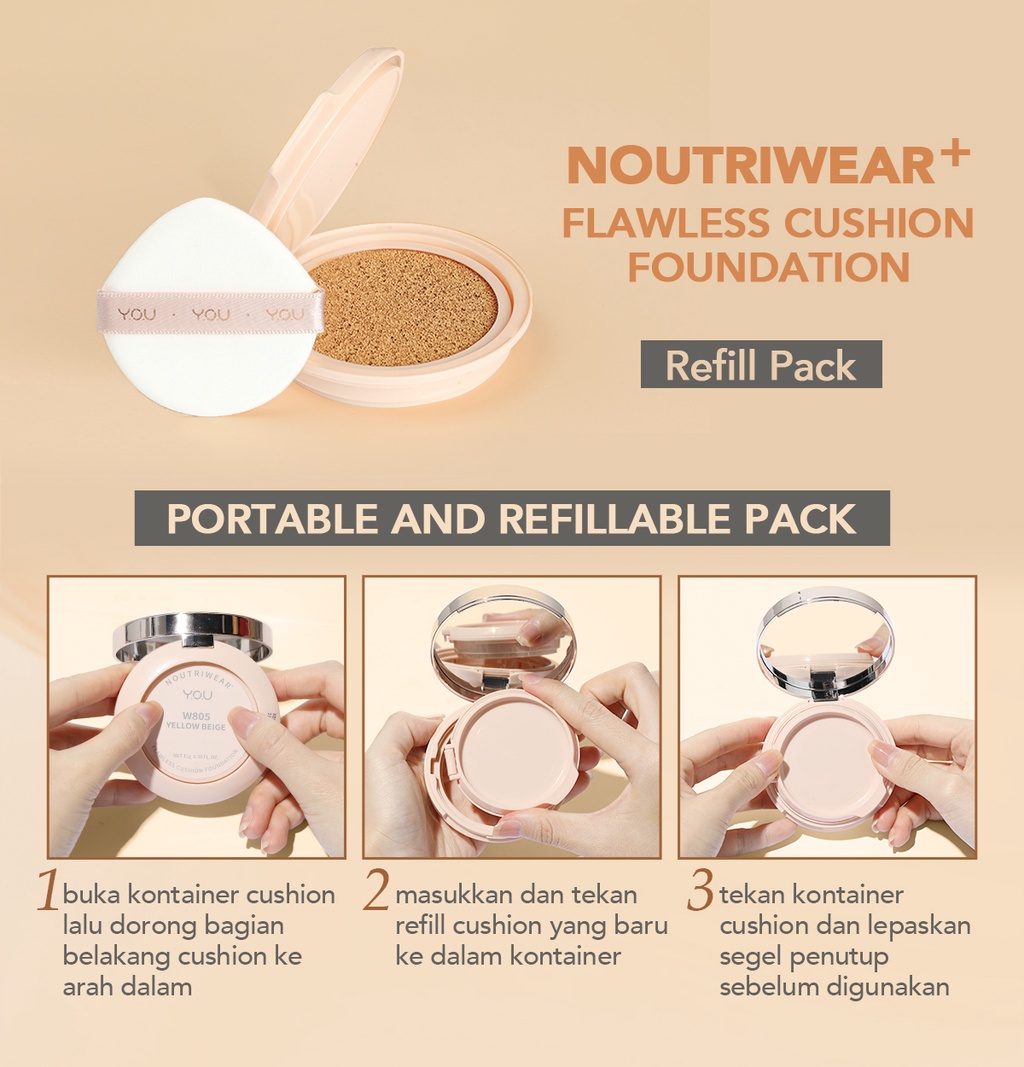 YOU Noutriwear+ Flawless Cushion Foundation REFILL - W703 Warm Ivory YOU Noutriwear+ Flawless Cushion Foundation REFILL - W703 Warm Ivory