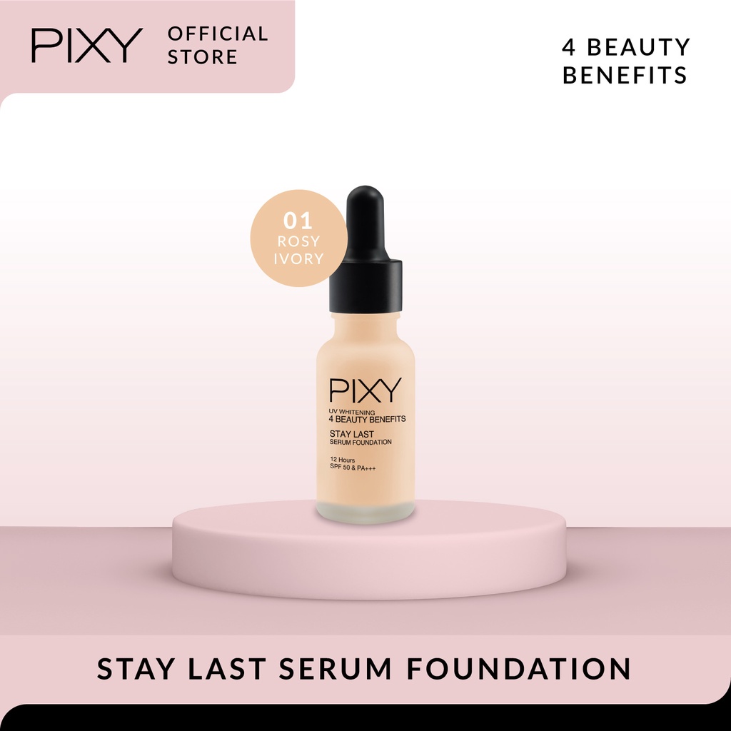 Pixy UV Whitening 4 Beauty Benefit Stay Last Serum Foundation - 01 Rosy Ivory