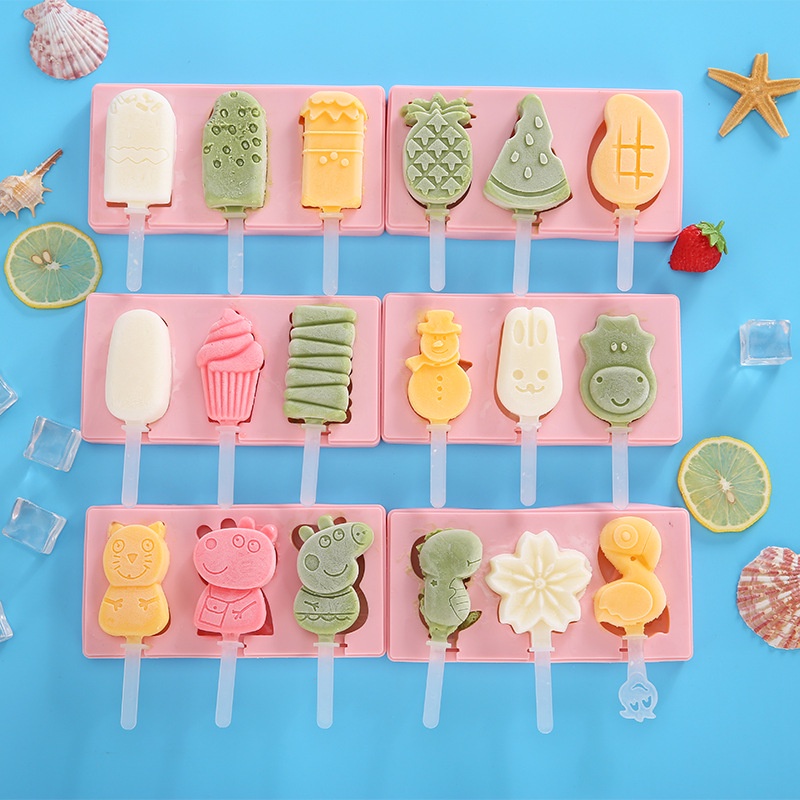 Cetakan Es Krim / Es Batu Bahan Silikon 3 Jenis Motif Lucu Cetakan Es Krim / Es Batu Bahan Silikon 3 Jenis Motif Lucu