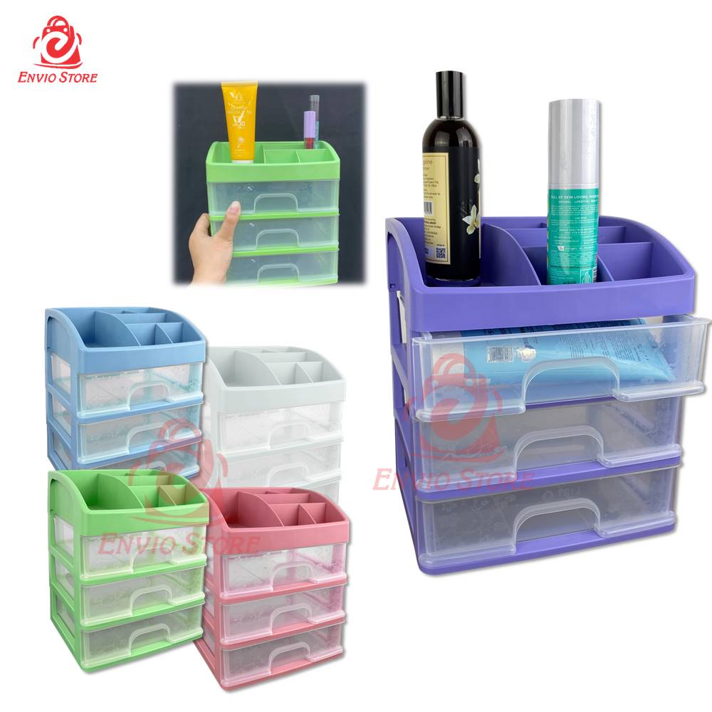 TRI J - (3 Susun) Laci Kosmetik Plastik 3 Susun - Rak Kosmetik Makeup Organizer