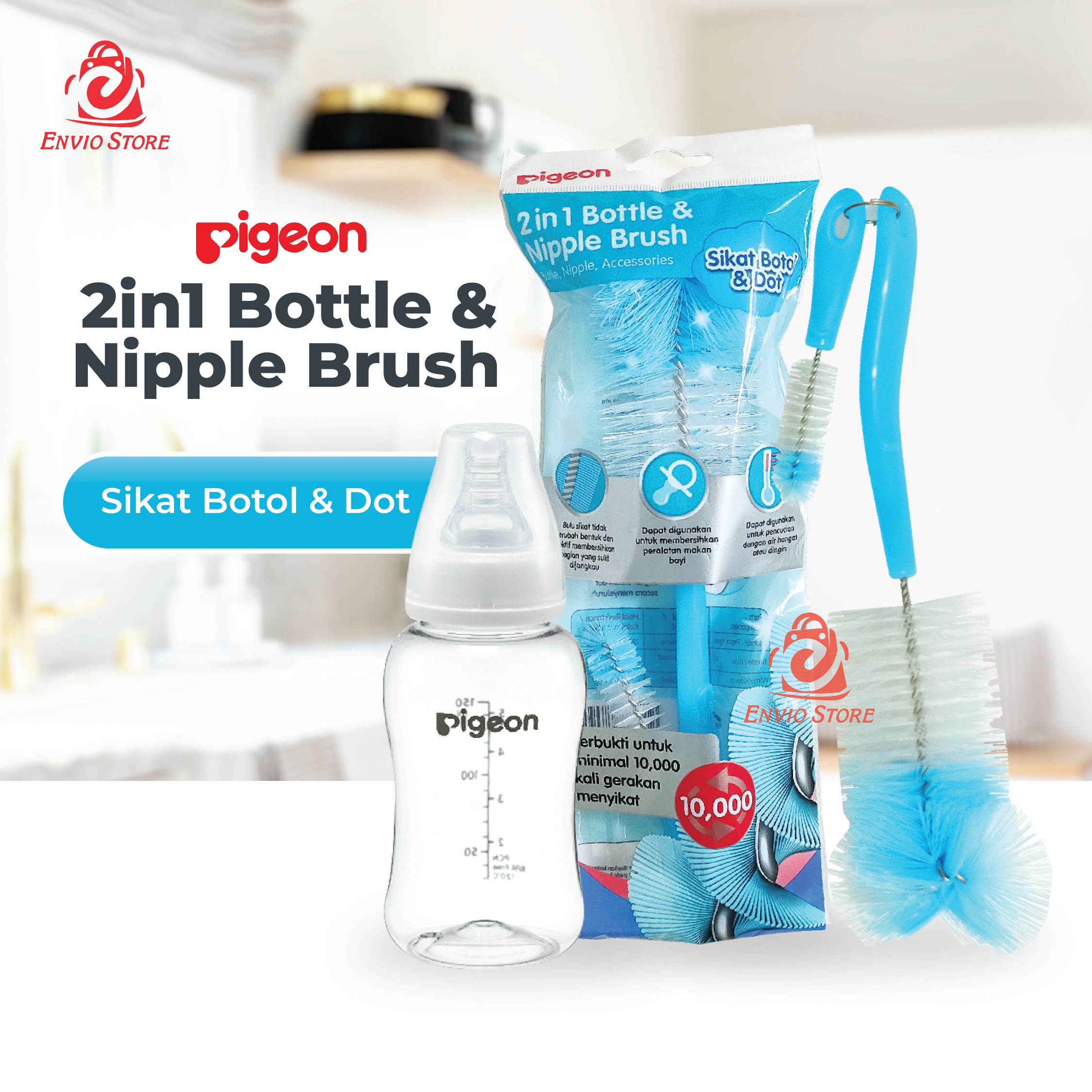 Pigeon Baby 2in1 Bottle & Nipple Brush - Basic (Sikat Botol & Dot)