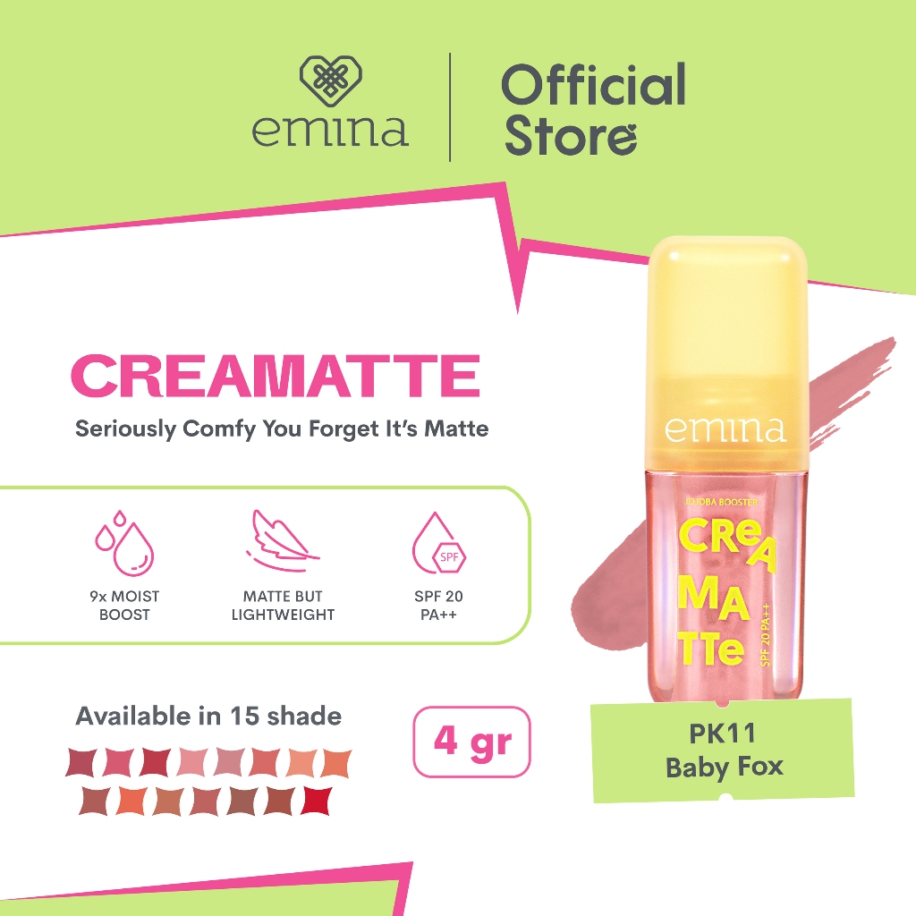 Emina Creamatte With Jojoba Booster SPF 20 PA++ 4gr - PK11 Baby Fox Emina Creamatte With Jojoba Booster SPF 20 PA++ 4gr - PK11 Baby Fox
