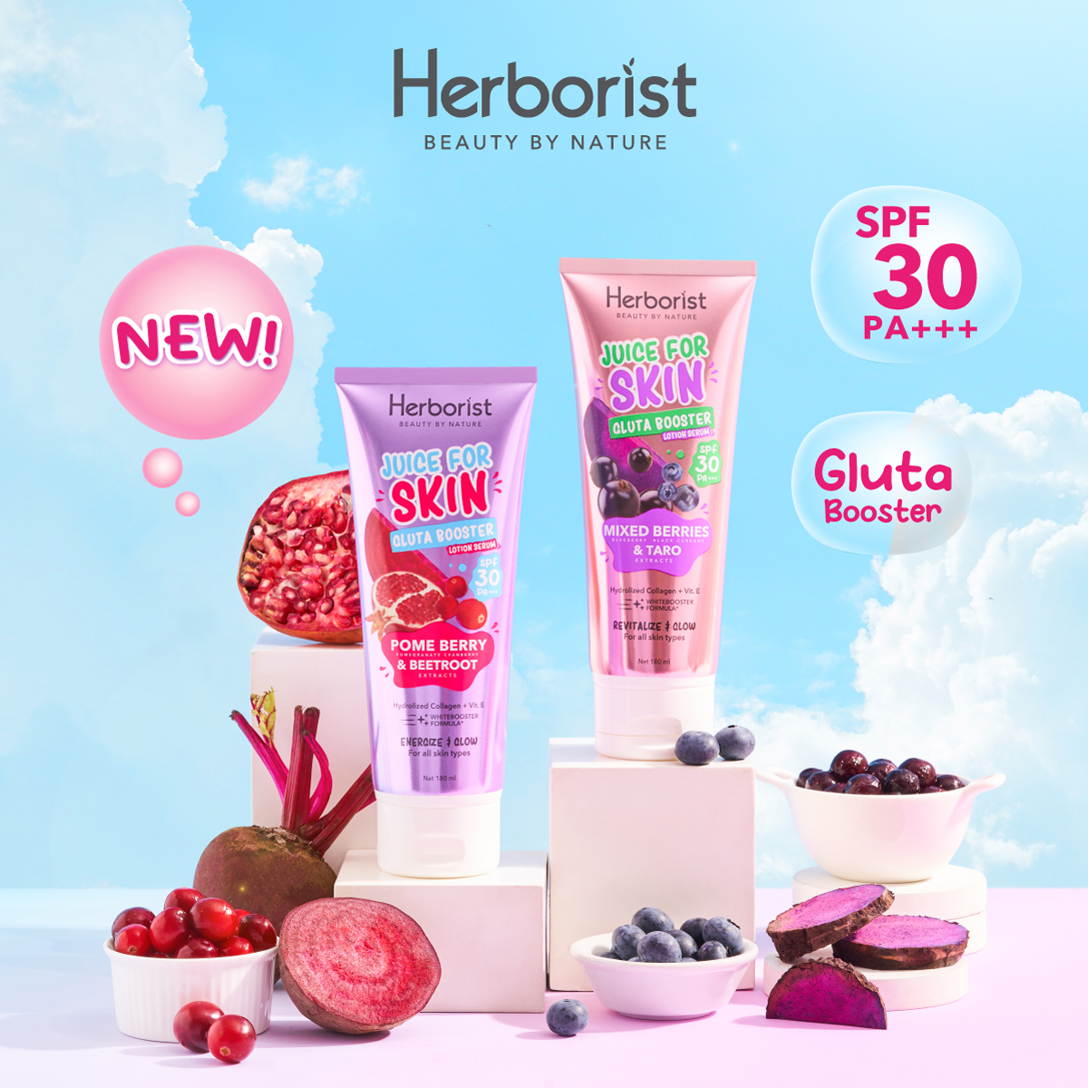 Herborist Juice For Skin Gluta Booster Lotion Serum 180ml - Mixed Berries & Taro Herborist Juice For Skin Gluta Booster Lotion Serum 180ml - Mixed Berries & Taro