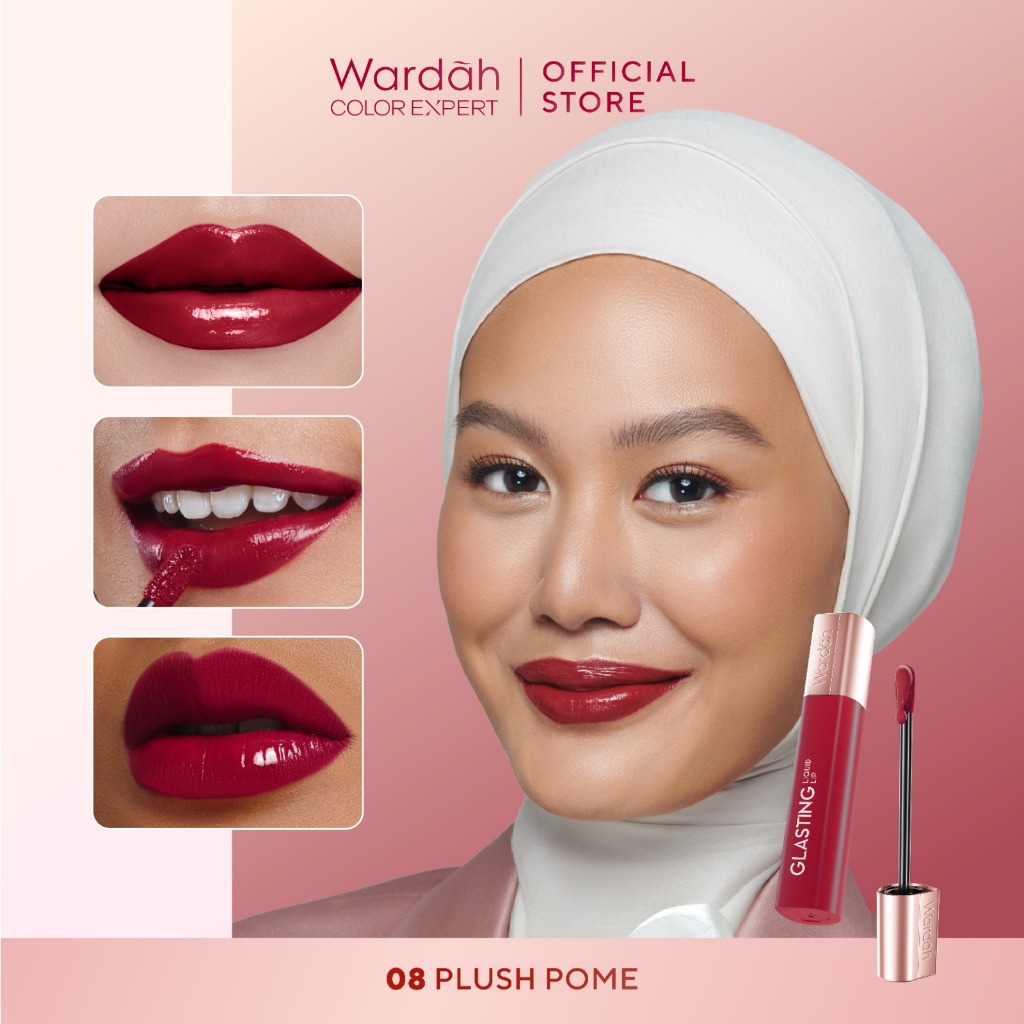Wardah Glasting Liquid Lip 3.5gr (Lip Cream Transferproof) - 08 Plush Pome