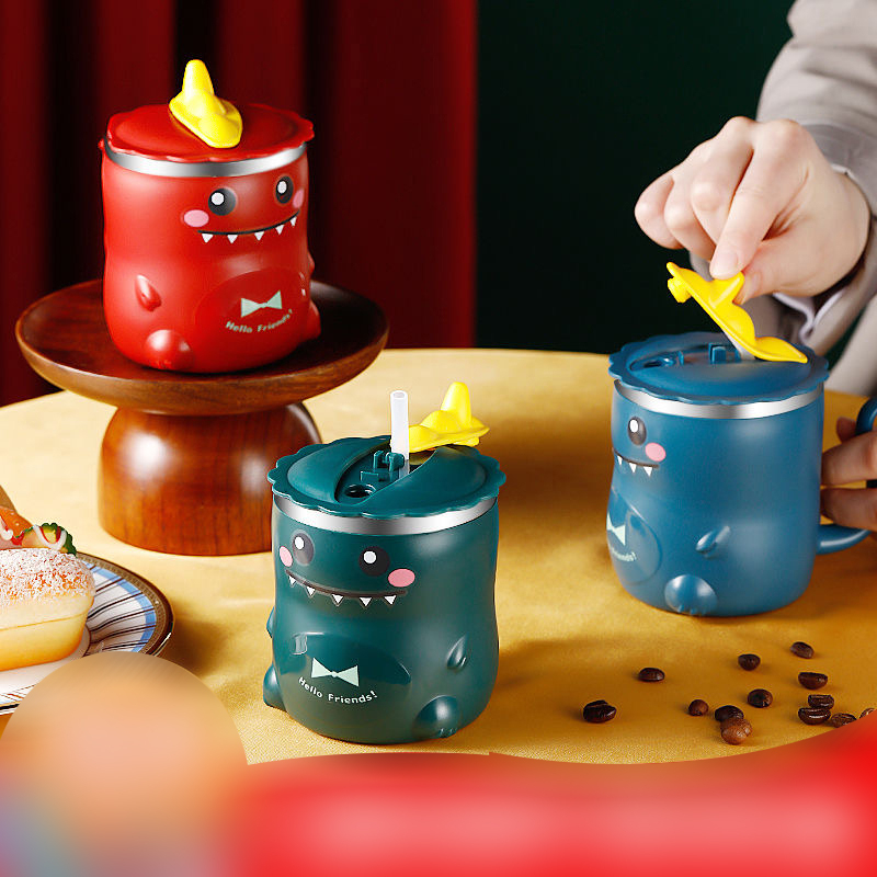 Mug Dino Cangkir Gelas Minum Anak + Sedotan 250ml