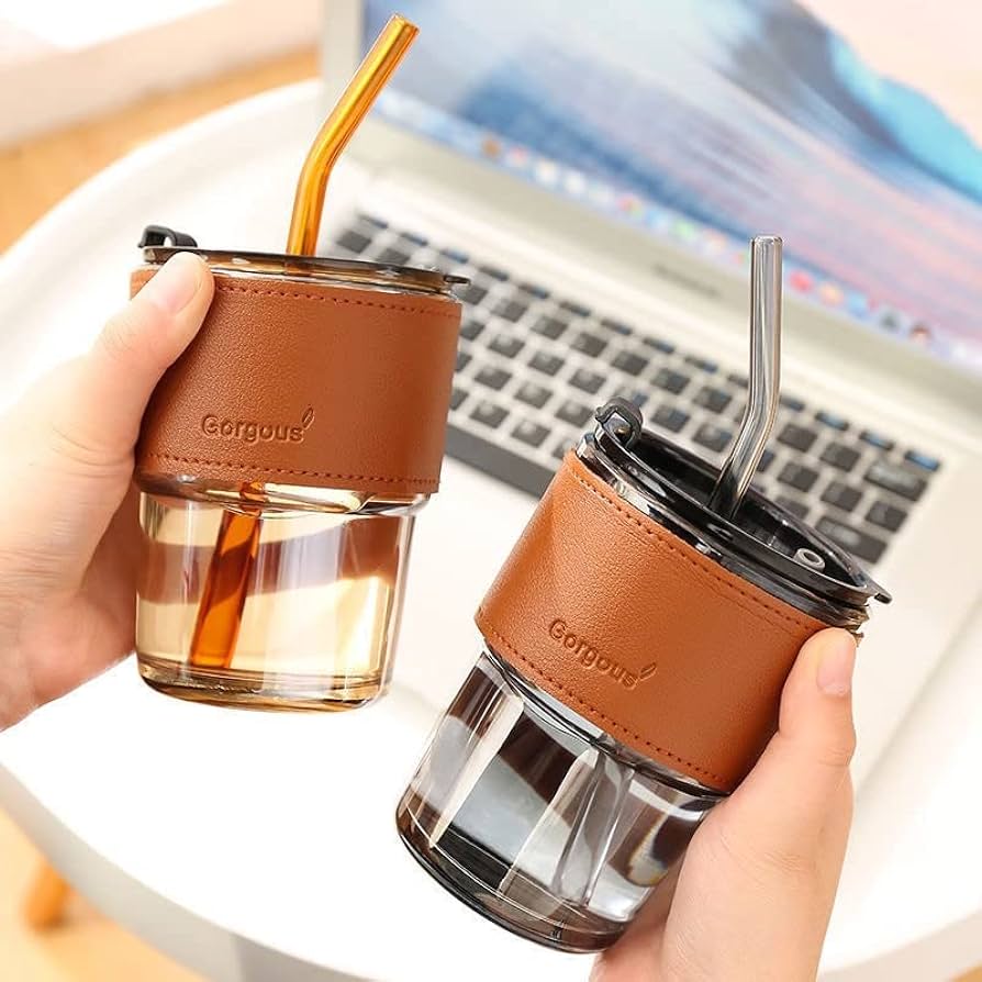 Tumbler Cup Coffee + Sedotan + Holder Kulit 400ml Tumbler Cup Coffee + Sedotan + Holder Kulit 400ml