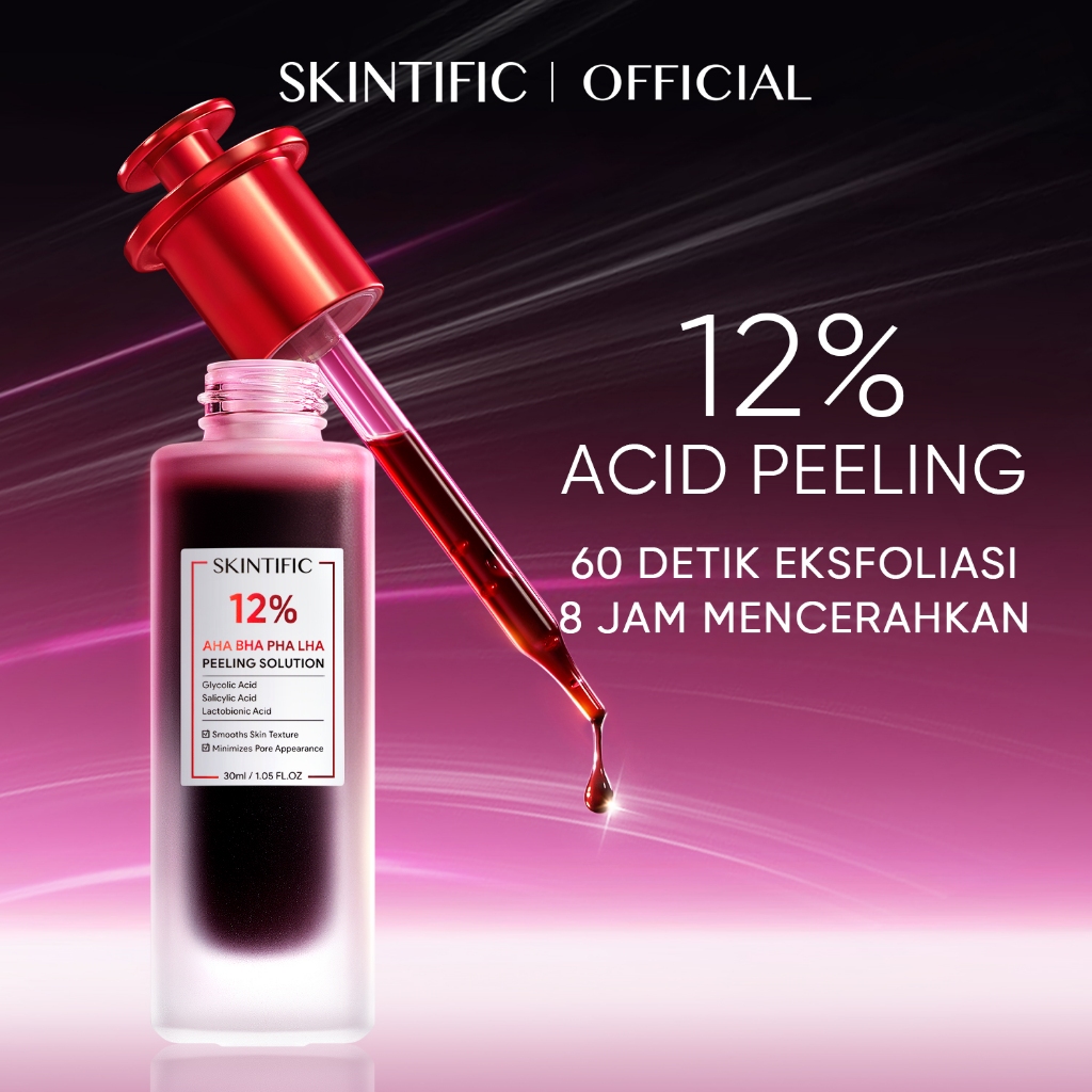 Skintific 12% AHA BHA PHA LHA Peeling Solution Serum 30ml