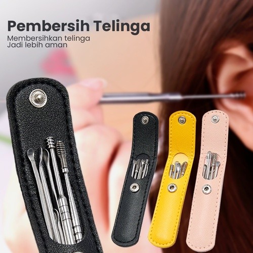 Earpick Stainless Set 6in1 + POUCH Dompet Mini (Korek Kuping / Alat Pembersih Telinga)