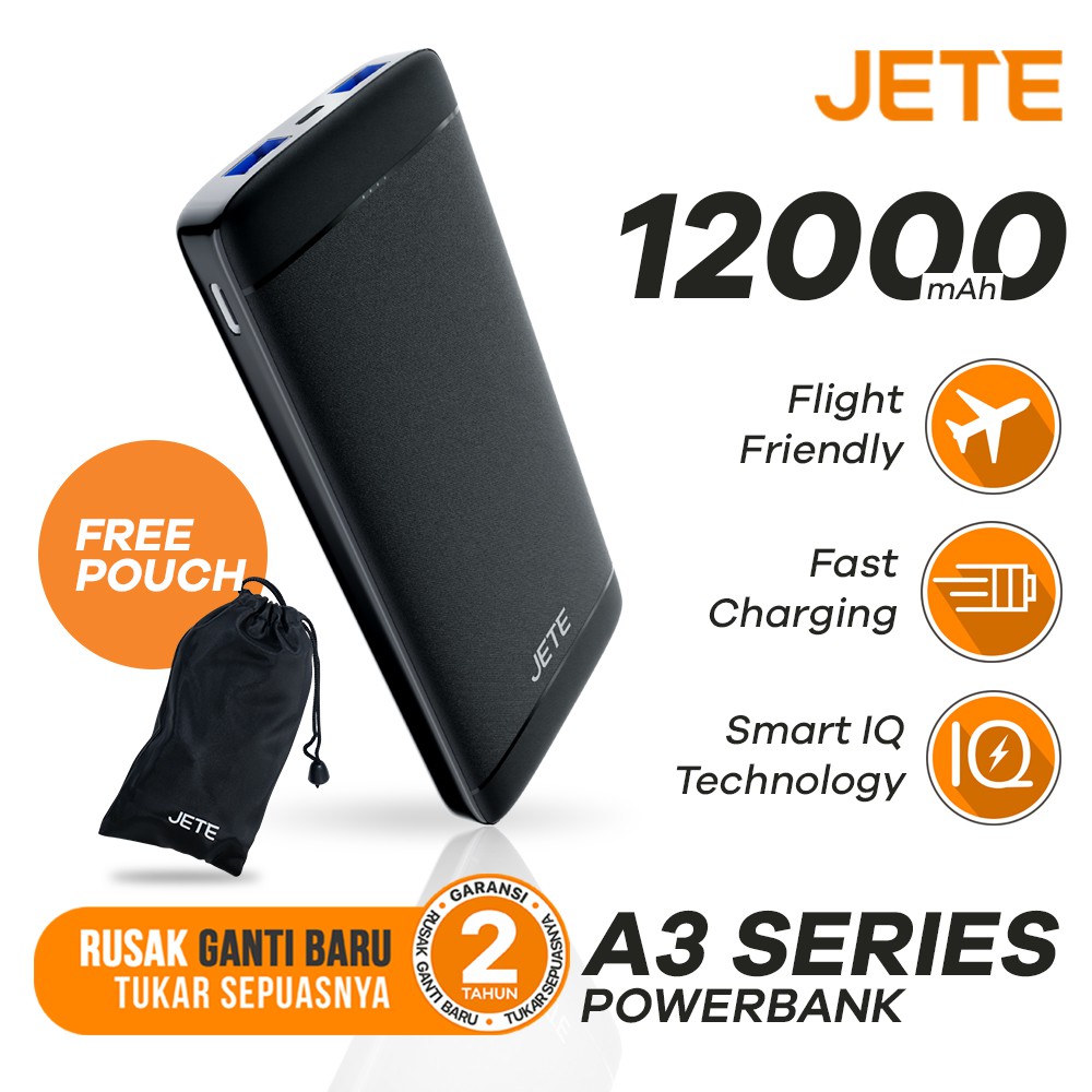 JETE Powerbank A3 Series Fast Charging 12000mAh - Smart IQ Technology