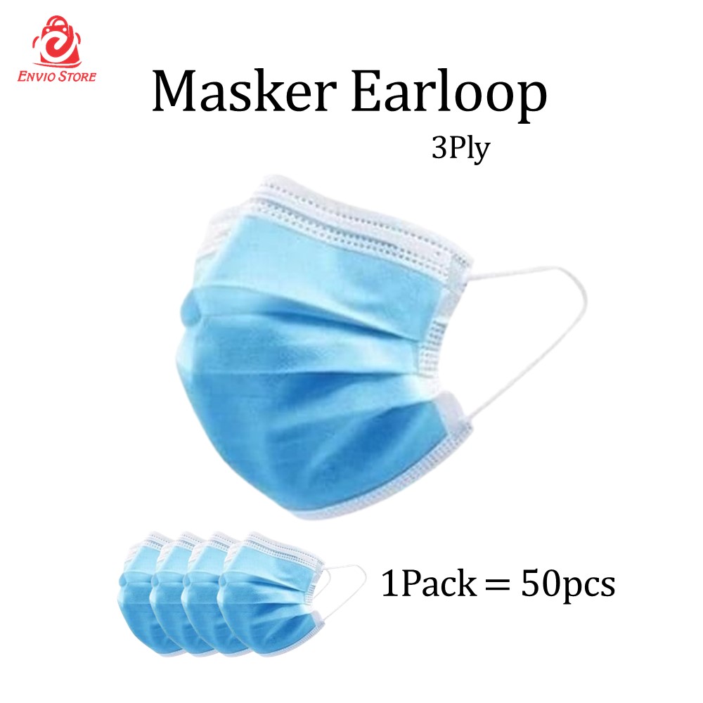 (Isi 50) Masker 3ply Earloop - Disposable Mask