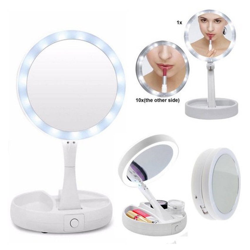 Cermin LED 2 Sisi Lipat ( Foldable Mirror LED )