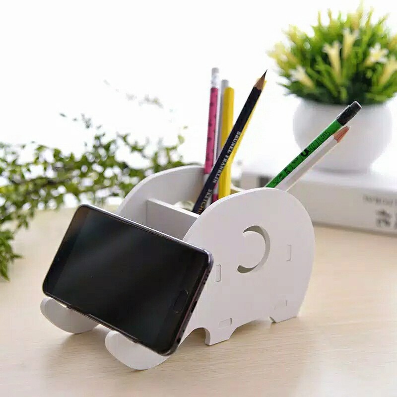 Rak Pensil + Holder HP Bentuk Gajah WPC - Wadah Alat Tulis